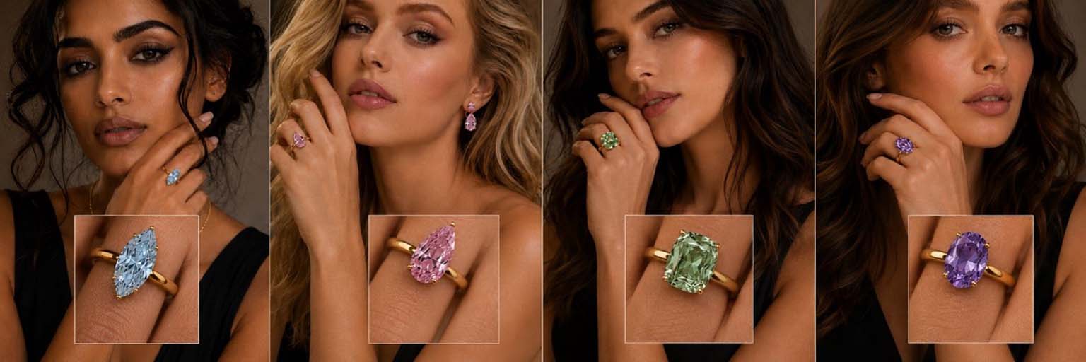 Voorbeelden personalisatie gekleurde diamanten Avertis met AI-modellen